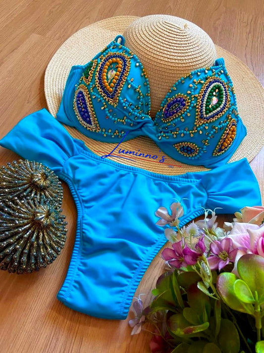 Luminno's - Bikini de lujo único - Hecho a mano - Pavo real dorado