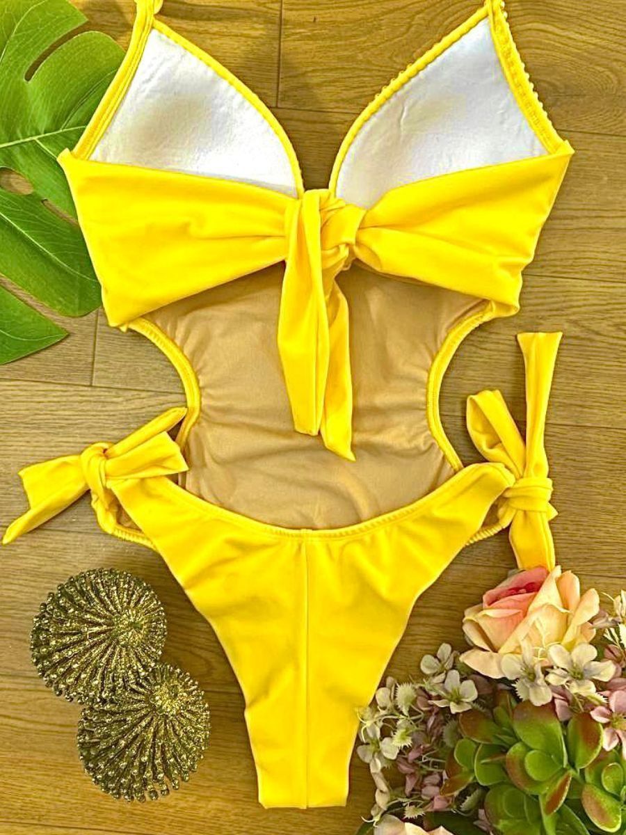 Luminno's Hand-Embroidered Luxury Swimsuit - Yellow