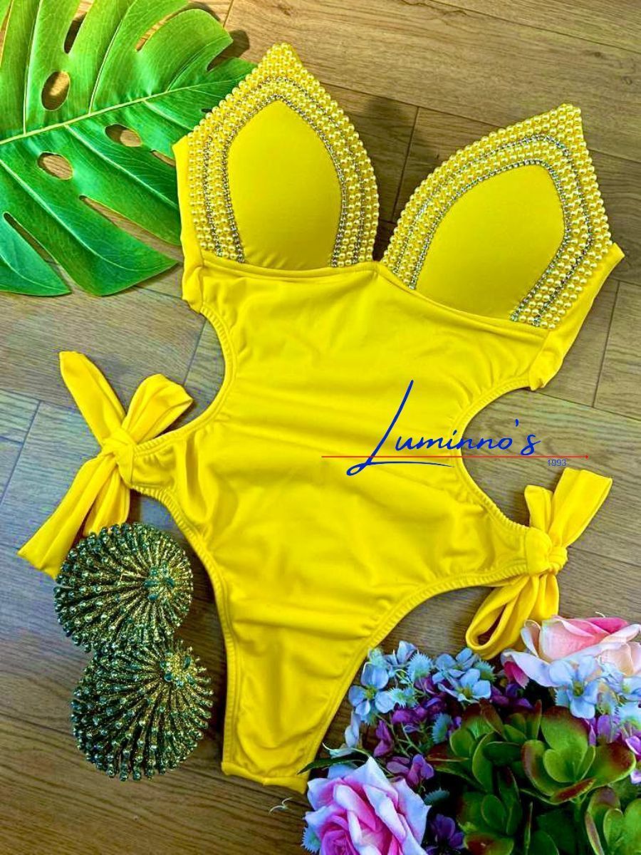 Luminno's Hand-Embroidered Luxury Swimsuit - Yellow