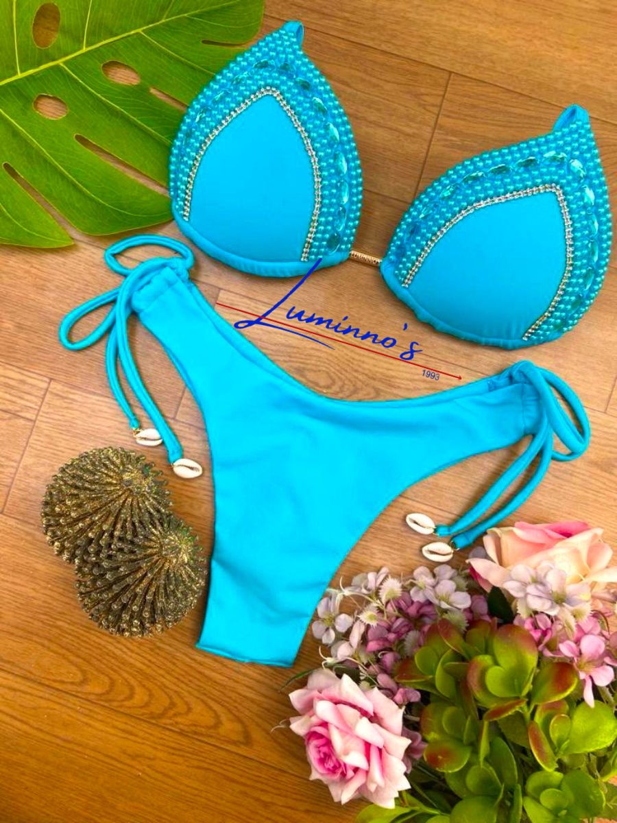 Luminno's Hand-Embroidered Luxury Bikini Set - Blue Sky