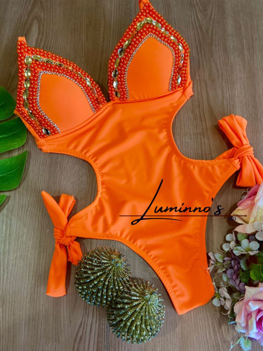 Luminno's Hand-Embroidered Luxury Swimsuit - Orange