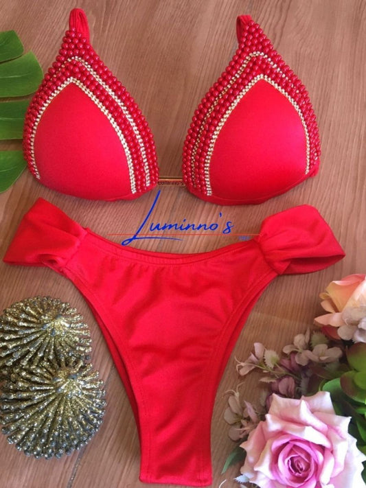 Luminno's Hand-Embroidered Luxury Bikini Set - RedLuxury