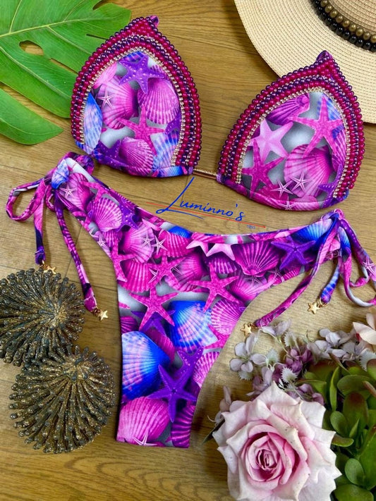 Luminno's Hand-Embroidered Luxury Bikini Set - SeaPink