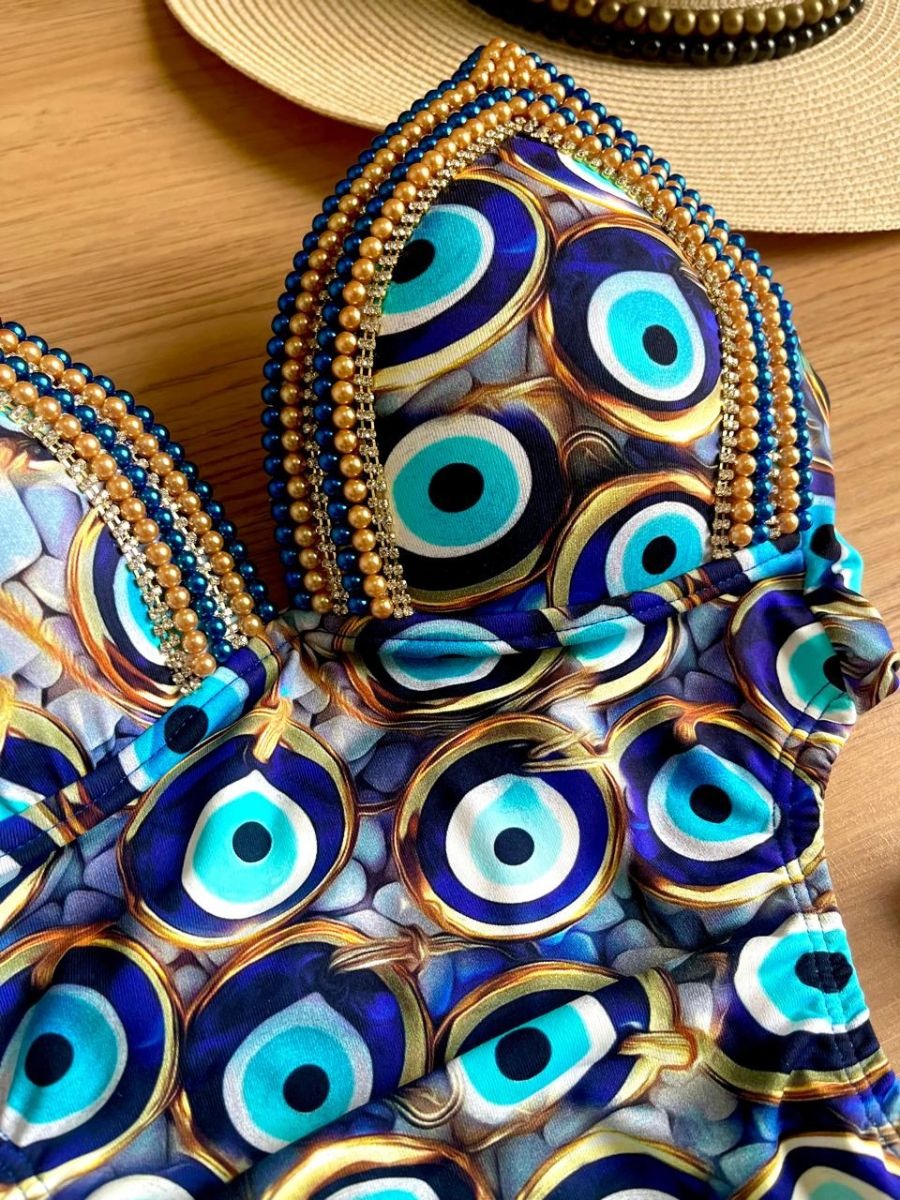 Luminno's Hand-Embroidered Luxury Swimsuit - Greek Eye