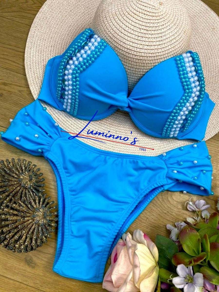 Luminno's Hand-Embroidered Luxury Bikini Set - Sky Angel