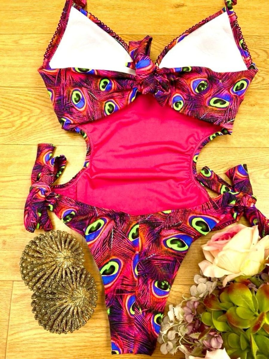 Luminno's Hand-Embroidered Luxury Swimsuit - Peacock