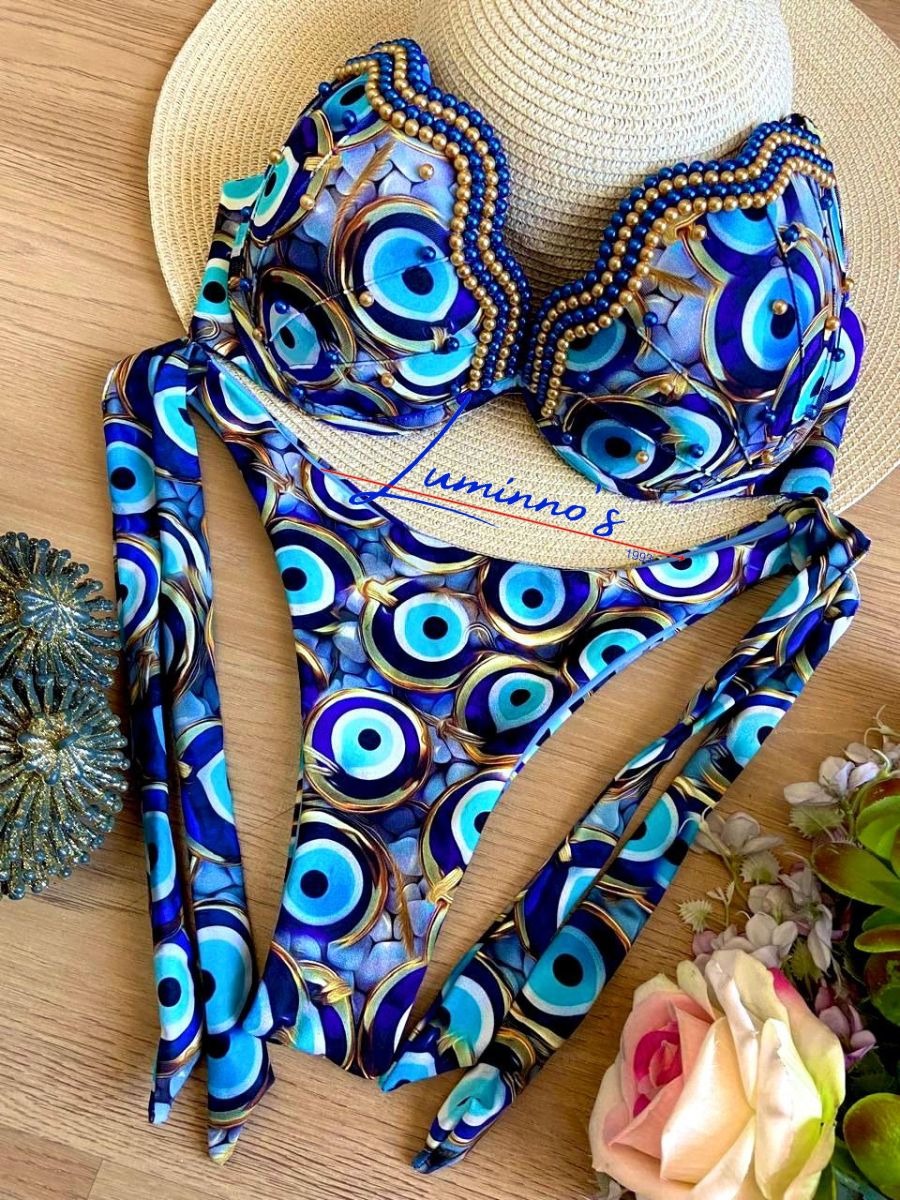 Luminno's Hand-Embroidered Luxury Bikini Set - Greek Eye