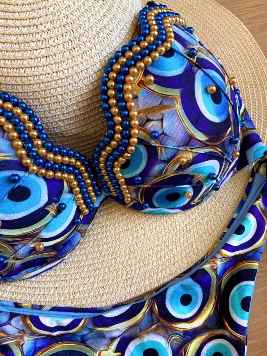 Luminno's Hand-Embroidered Luxury Bikini Set - Greek Eye