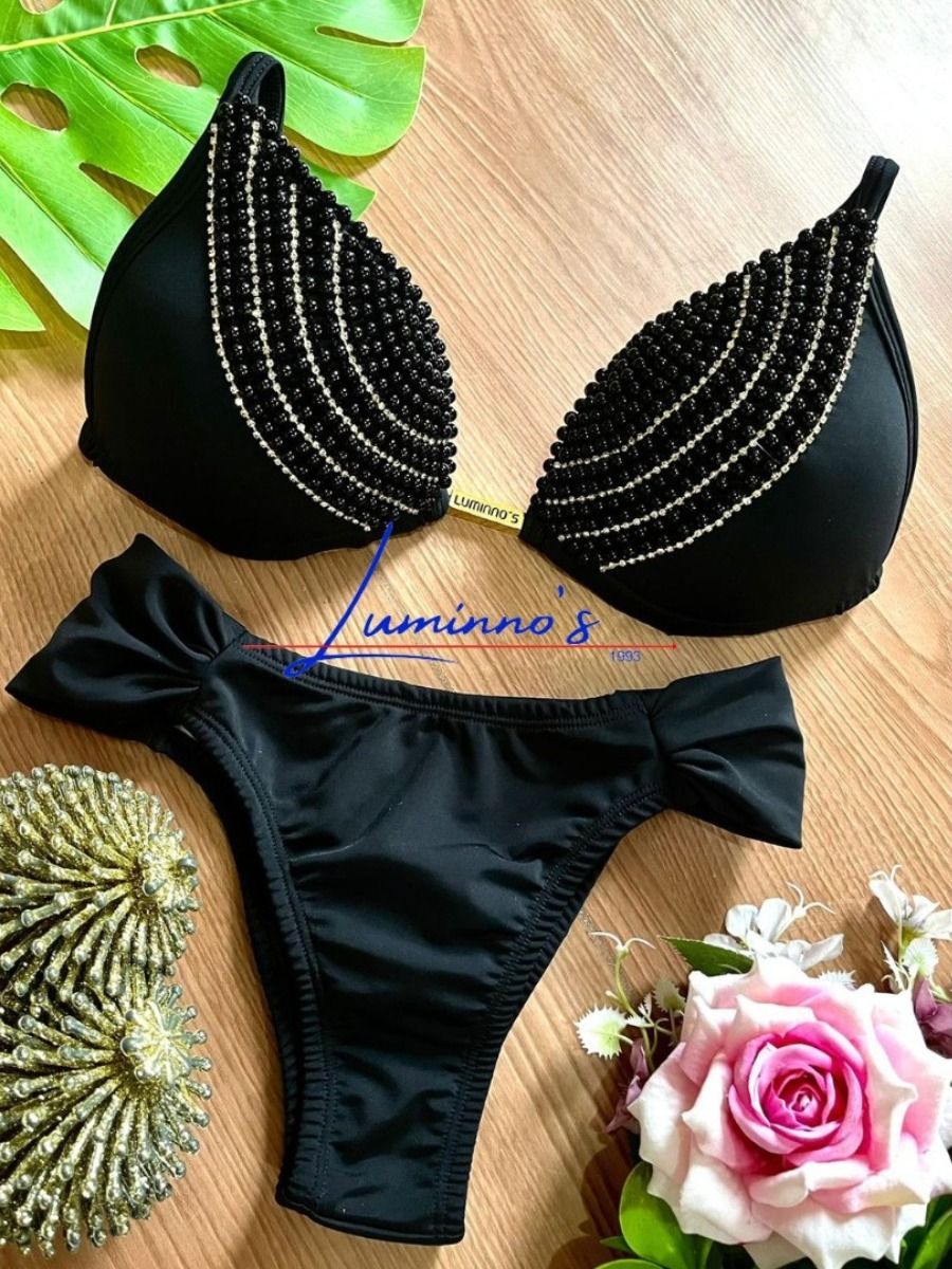 Luminno's Hand-Embroidered Luxury Bikini Set - Black Sense