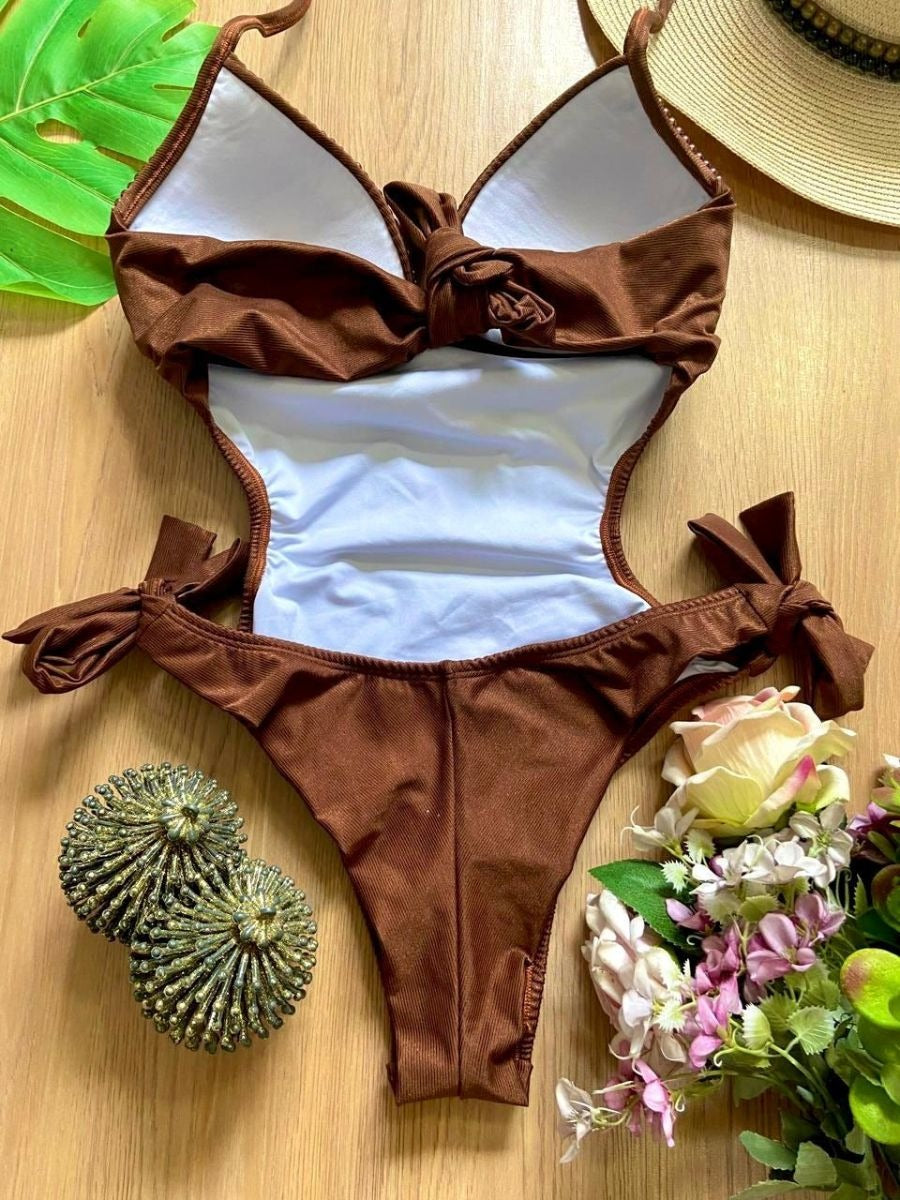 Luminno's Hand-Embroidered Luxury Swimsuit - Brown
