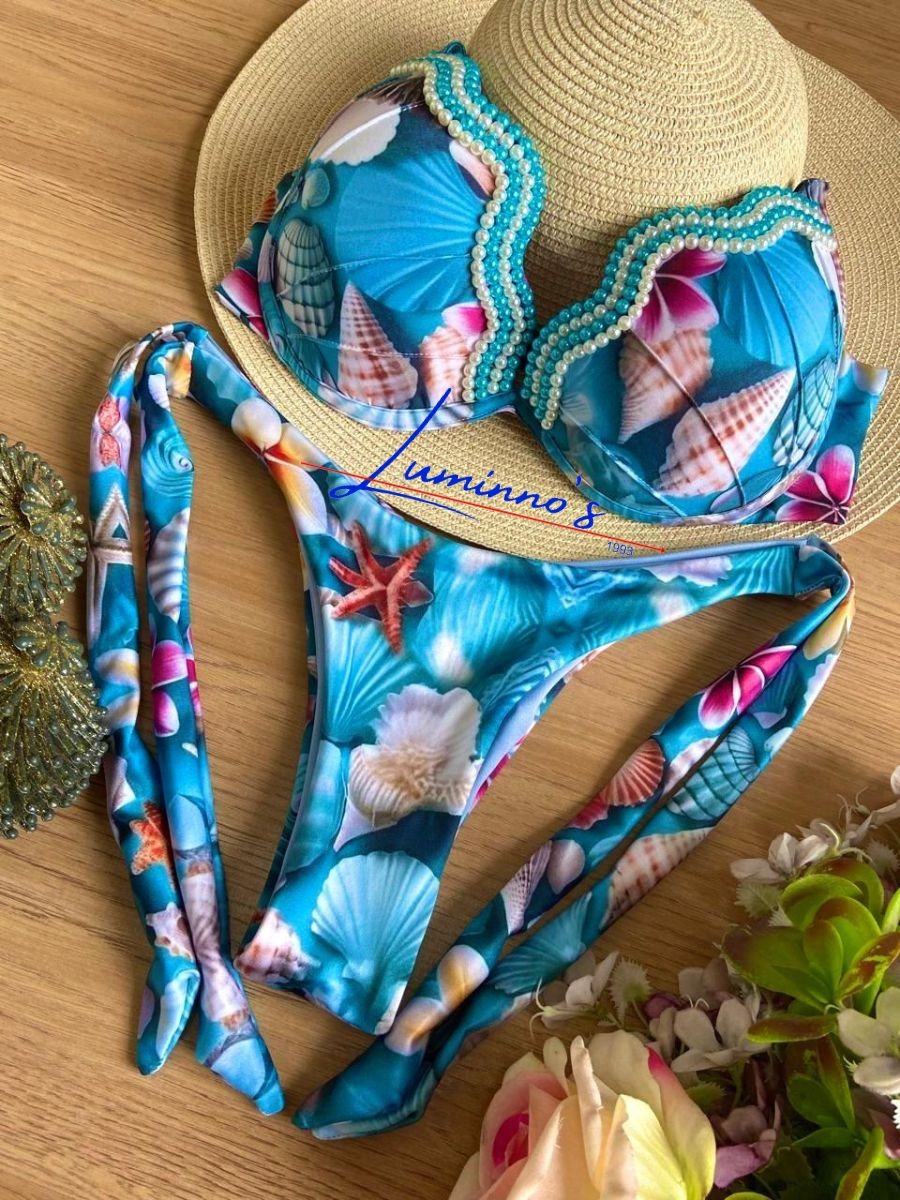 Conjunto de bikini de lujo bordado a mano de Luminno - Primavera Verano Shell