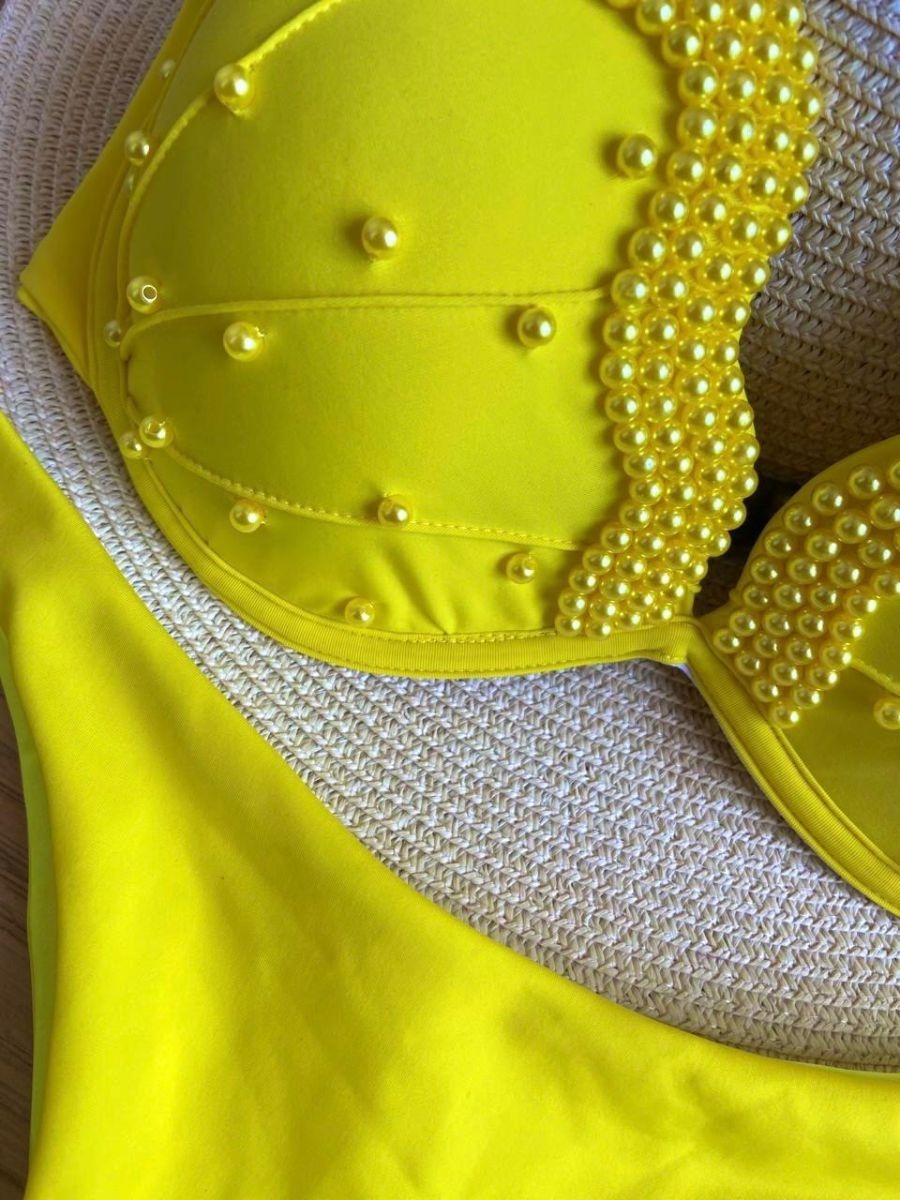 Luminno's Hand-Embroidered Luxury Bikini Set - Yellow Shell