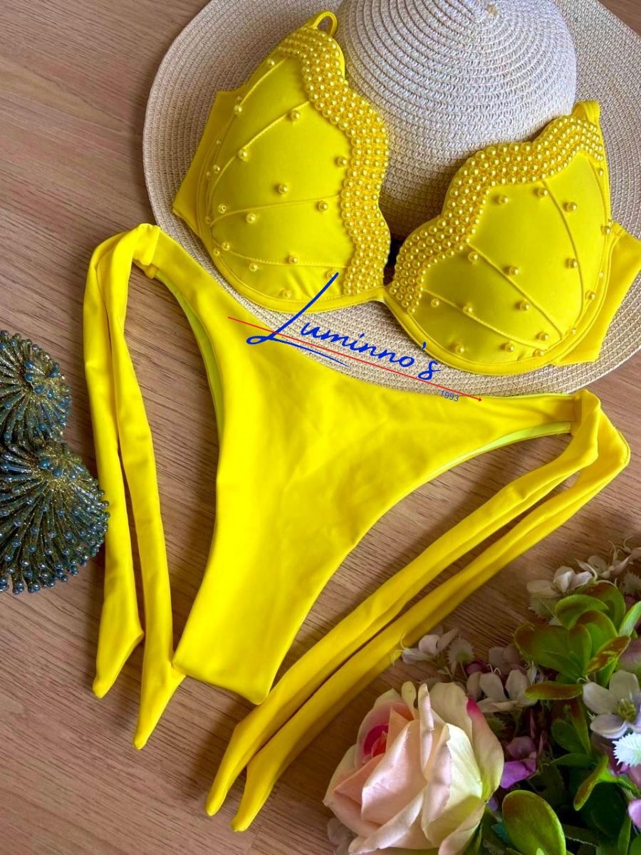 Luminno's Hand-Embroidered Luxury Bikini Set - Yellow Shell