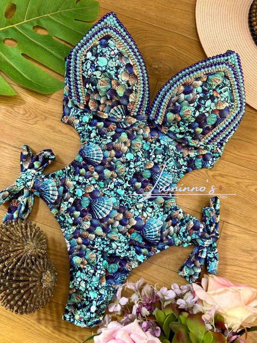 Luminno's Hand-Embroidered Luxury Swimsuit - Shell